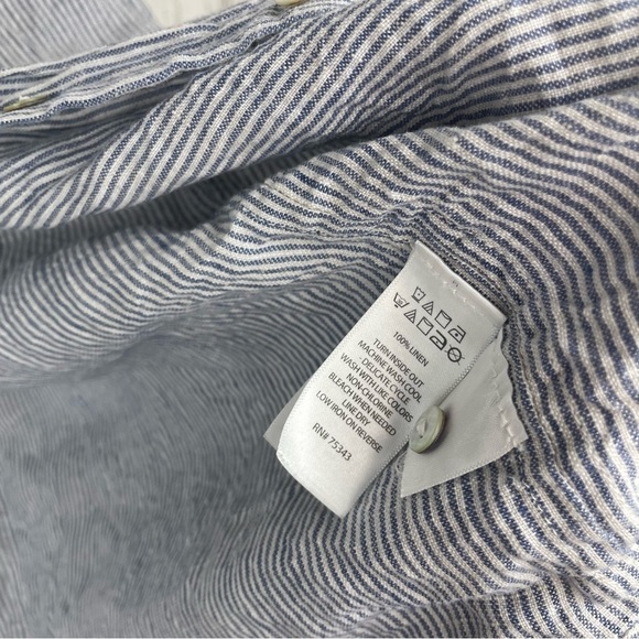 Tahari 100% linen button down striped blouse small - Picture 4 of 4